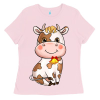 Bubblegum Pink Cartoon Cow Ladies Tee - HowdyJamesFarm