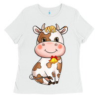 White Cartoon Cow Ladies Tee - HowdyJamesFarm