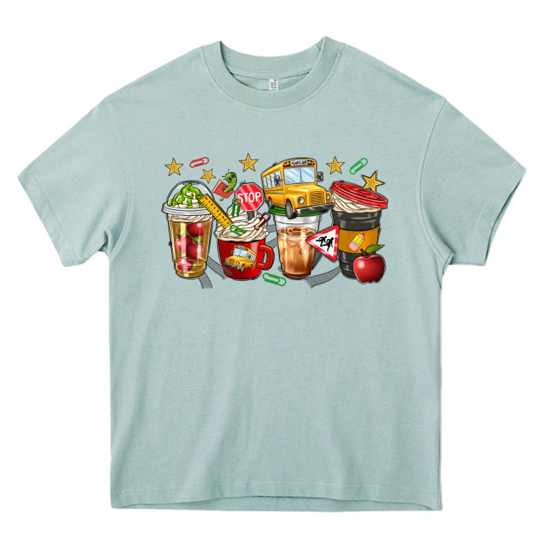 School Bus Coffee Cups Heavy Core Tee by NancyCooperArtShop | Teevron