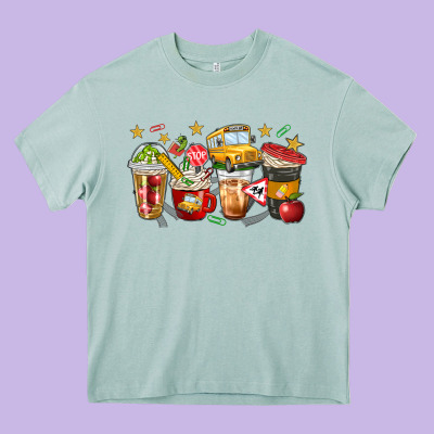 School Bus Coffee Cups Heavy Core Tee Designed By Nancycooperartshop