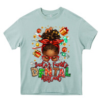 Arona Santa's Favorite Dental Assistant Afro Messy Bun Heavy Core Tee - texasbilliewilder