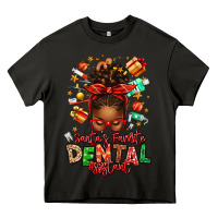Asphalt Santa's Favorite Dental Assistant Afro Messy Bun Heavy Core Tee - texasbilliewilder