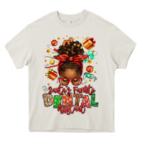 Santa's Favorite Dental Assistant Afro Messy Bun Heavy Core Tee | Teevron