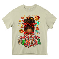 Mossy Santa's Favorite Dental Assistant Afro Messy Bun Heavy Core Tee - texasbilliewilder