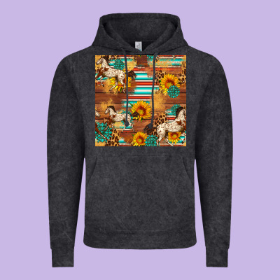 Western Horse Sunflowers Gemstone Seamless Pattern Vintage Hoodie Designed By Fadigitalartstudio
