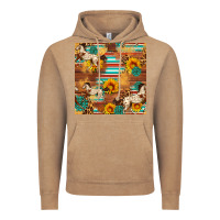 Vintage Coffee Western Horse Sunflowers Gemstone Seamless Pattern Vintage Hoodie - FaDigitalArtStudio