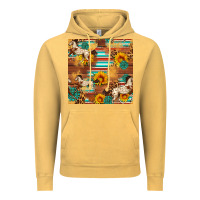 Vintage Mustard Western Horse Sunflowers Gemstone Seamless Pattern Vintage Hoodie - FaDigitalArtStudio