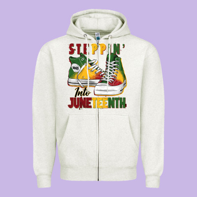 Steppin' Into Juneteenth Zipper Hoodie Designed By Barkaloodesign