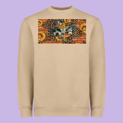 Texas Map Bull Skull Sunflower Leopard Licence Plate Heavyweight Sweatshirt Designed By Artiststas