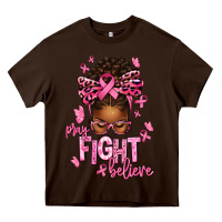 Chocolate Brown pray fight believe breast cancer afro messy Heavy Core Tee - texasbilliewilder