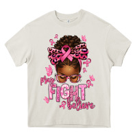 Cream pray fight believe breast cancer afro messy Heavy Core Tee - texasbilliewilder
