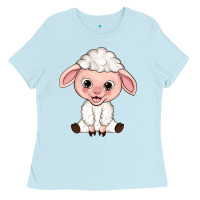Baby Blue Cartoon Lamb Ladies Tee - HowdyJamesFarm