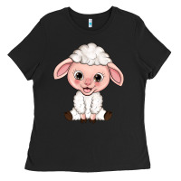 Black Cartoon Lamb Ladies Tee - HowdyJamesFarm
