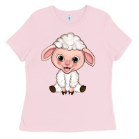 Bubblegum Pink Cartoon Lamb Ladies Tee - HowdyJamesFarm