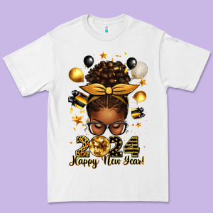 2024 Happy New Year  Afro Messy Bun Premium Tee Designed By Texasbilliewilder