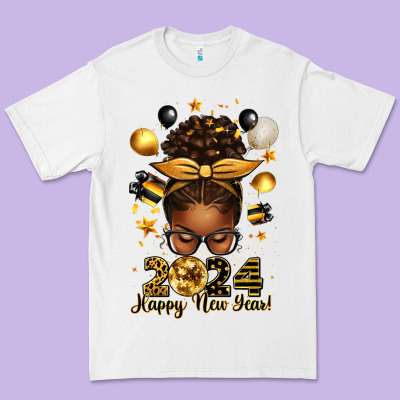 2024 Happy New Year  Afro Messy Bun Premium Tee Designed By Texasbilliewilder