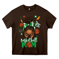 Chocolate Brown Basketball Mom Afro Messy Bun Heavy Core Tee - texasbilliewilder