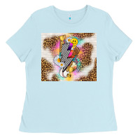 Baby Blue retro baseball with leopard Ladies Tee - TumblerDesignByShophia