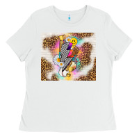 White retro baseball with leopard Ladies Tee - TumblerDesignByShophia