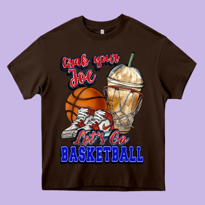 Grab Your Joe Let's Go Basketball Heavy Core Tee Designed By Nancycooperartshop