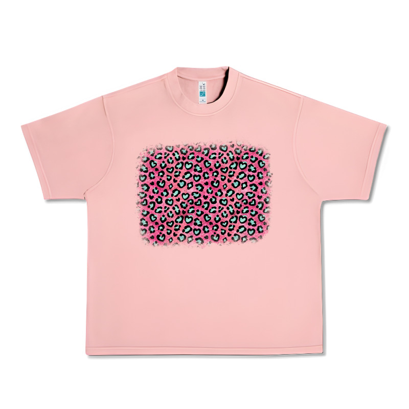 Pink Glitter Leopard With Heart Background Urban Heavy Tee by OliviaCreatesArt | Teevron