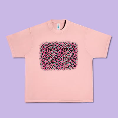 Pink Glitter Leopard With Heart Background Urban Heavy Tee Designed By Oliviacreatesart