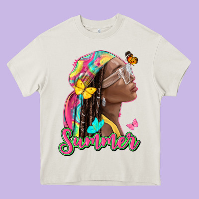 Summer Afro Heavy Core Tee Designed By Nancycooperartshop