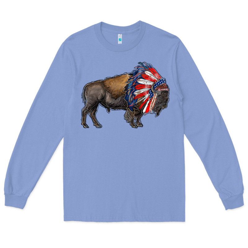 American Bison With Indian Headdress Long Sleeve Tee by RanaPortraitStore | Teevron