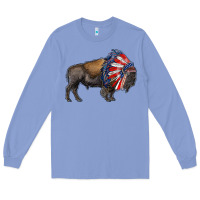 Colony Blue american bison with indian headdress Long Sleeve Tee - RanaPortraitStore