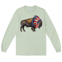 Matcha american bison with indian headdress Long Sleeve Tee - RanaPortraitStore