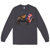 Smoke american bison with indian headdress Long Sleeve Tee - RanaPortraitStore