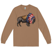 Toasted Coconut american bison with indian headdress Long Sleeve Tee - RanaPortraitStore