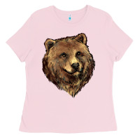 Bubblegum Pink Grizzly Bear Head Ladies Tee - HowdyJamesFarm