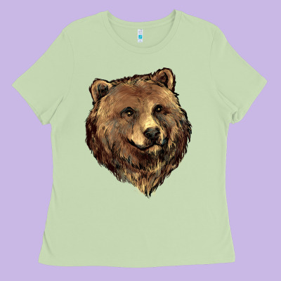 Grizzly Bear Head Ladies Tee Designed By Howdyjamesfarm