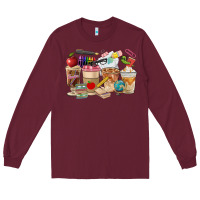 Burgundy Teacher Coffee Cups Long Sleeve Tee - FaDigitalArtStudio