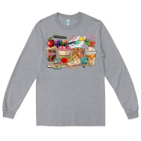 Heather Grey Teacher Coffee Cups Long Sleeve Tee - FaDigitalArtStudio