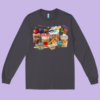 Teacher Coffee Cups Long Sleeve Tee Designed By Fadigitalartstudio