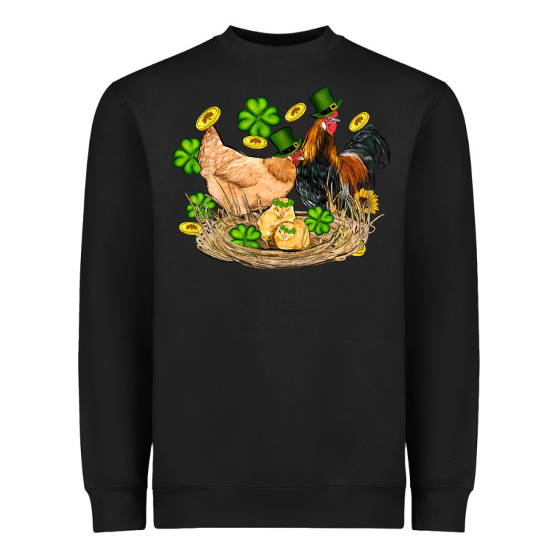 St Patricks Day Farm Chicken Rooster Chick  Shamrock Gold Heavyweight Sweatshirt by Artiststas | Teevron