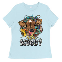 Baby Blue Just a little moody baby cow Ladies Tee - HowdyJamesFarm