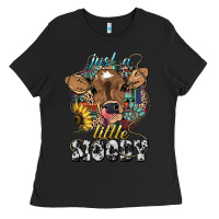 Black Just a little moody baby cow Ladies Tee - HowdyJamesFarm