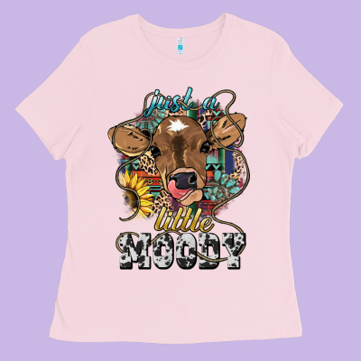 Just A Little Moody Baby Cow Ladies Tee Designed By Howdyjamesfarm