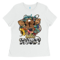White Just a little moody baby cow Ladies Tee - HowdyJamesFarm