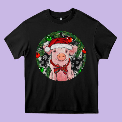 Sitting Pig Christmas Heavy Core Tee Designed By Ranaportraitstore