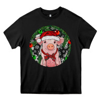 Black Sitting Pig Christmas Heavy Core Tee - RanaPortraitStore