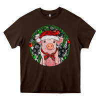 Chocolate Brown Sitting Pig Christmas Heavy Core Tee - RanaPortraitStore