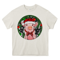 Cream Sitting Pig Christmas Heavy Core Tee - RanaPortraitStore
