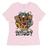 Bubblegum Pink Just a little moody baby cow Ladies Tee - HowdyJamesFarm