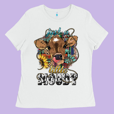 Just A Little Moody Baby Cow Ladies Tee Designed By Howdyjamesfarm