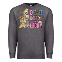 Charcoal Heather easter dead inside but lucky  with skeleton Premium Sweatshirt - AdoDesignShop