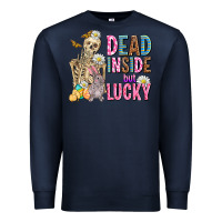 Navy easter dead inside but lucky  with skeleton Premium Sweatshirt - AdoDesignShop